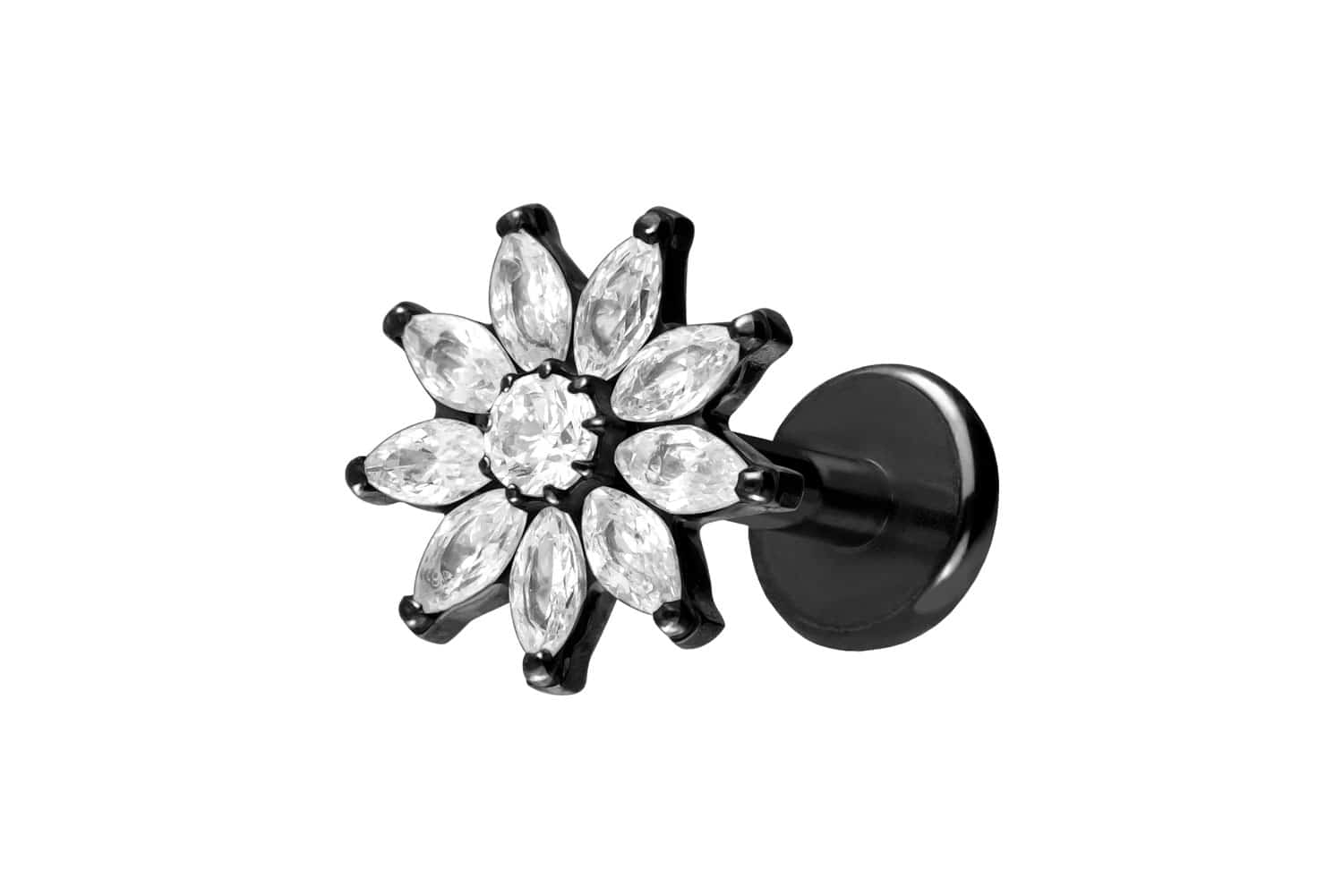 Titan Labret Piercing mit Push Fit KRISTALLBLUME